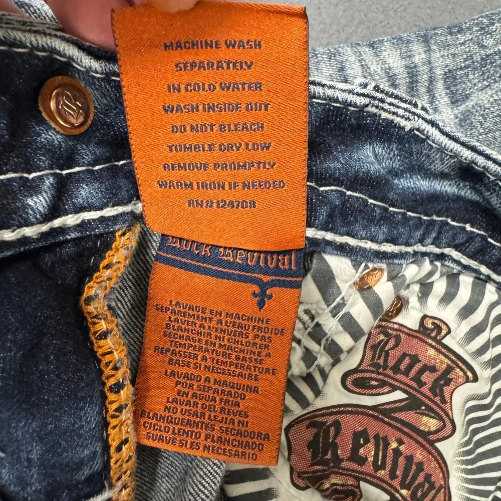 Rock Revival Jeans Womens 28 (29x25‎ ACTUAL) Jena Blue Distressed Embellished